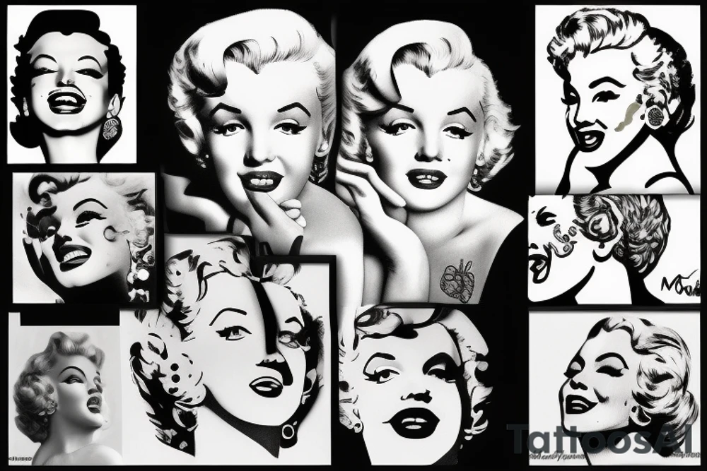marylin monroe face blackwork style tattoo idea