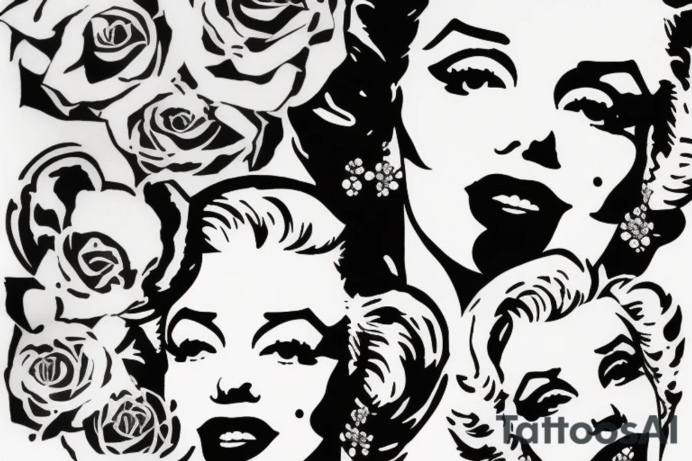marylin monroe face blackwork style tattoo idea
