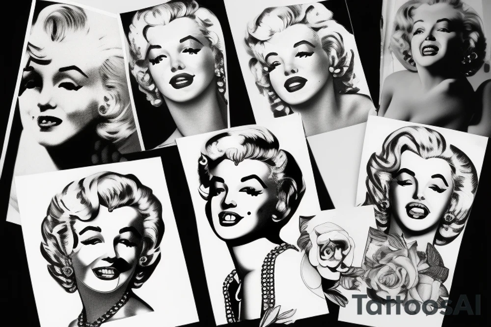 marylin monroe face blackwork style tattoo idea