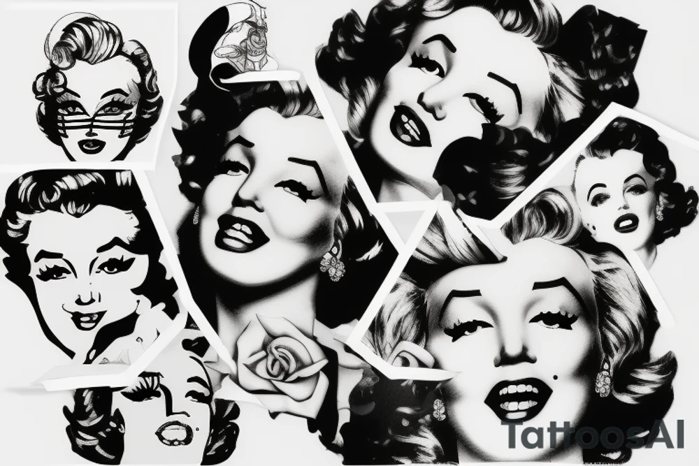 marylin monroe face blackwork style tattoo idea