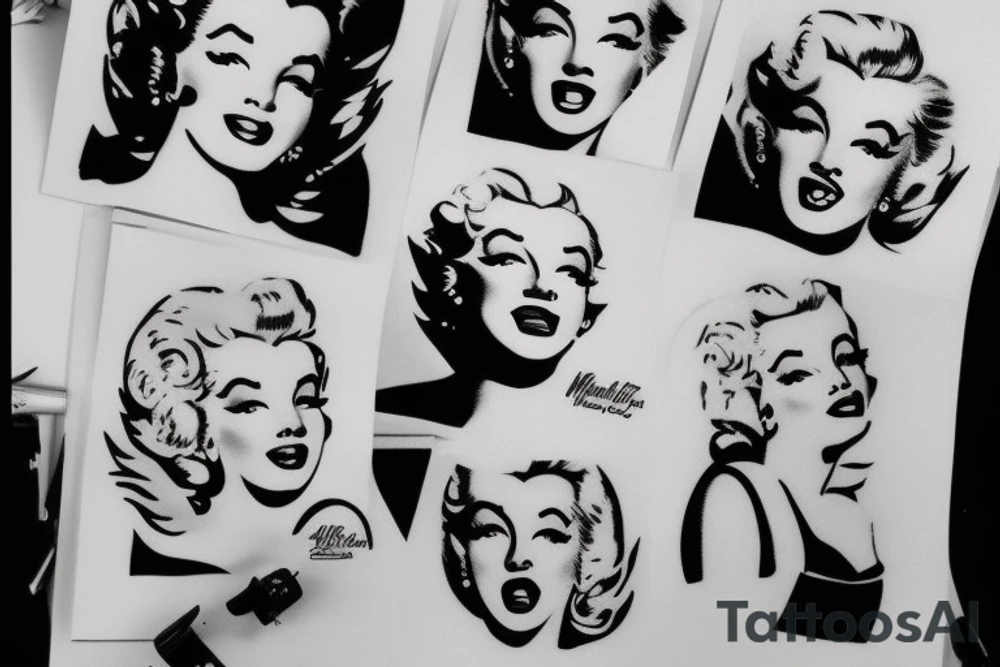 marylin monroe face blackwork style tattoo idea
