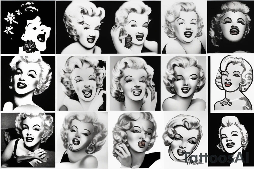 marylin monroe face blackwork style tattoo idea