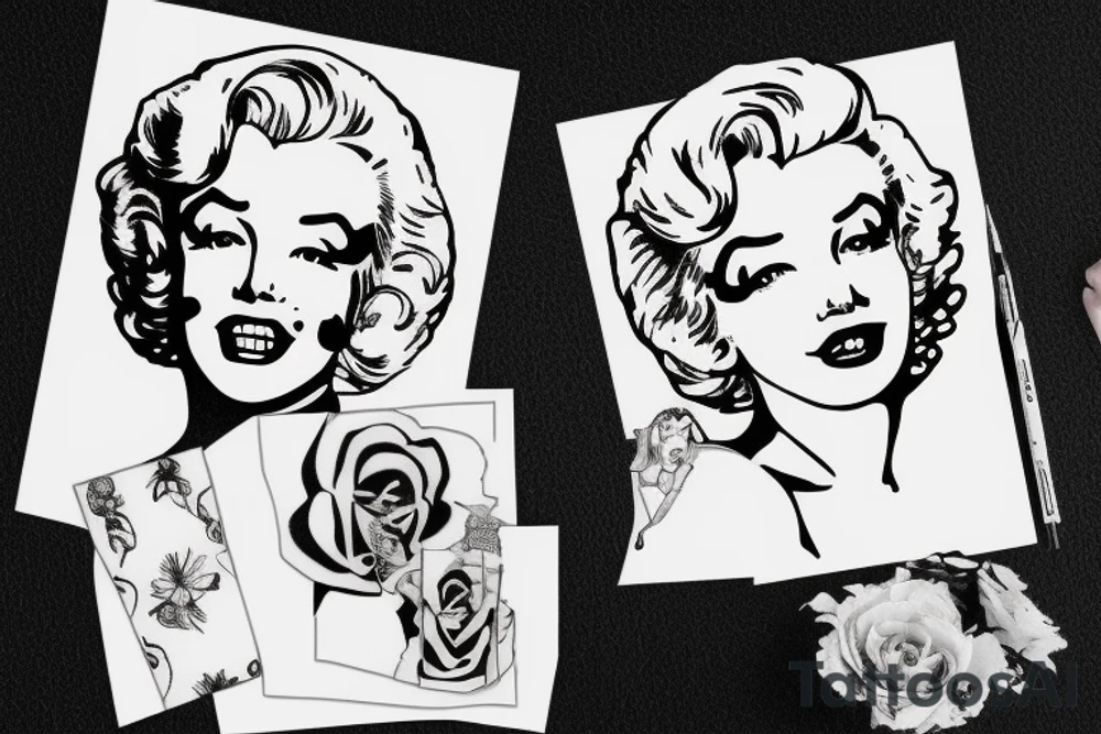 marylin monroe face blackwork style tattoo idea