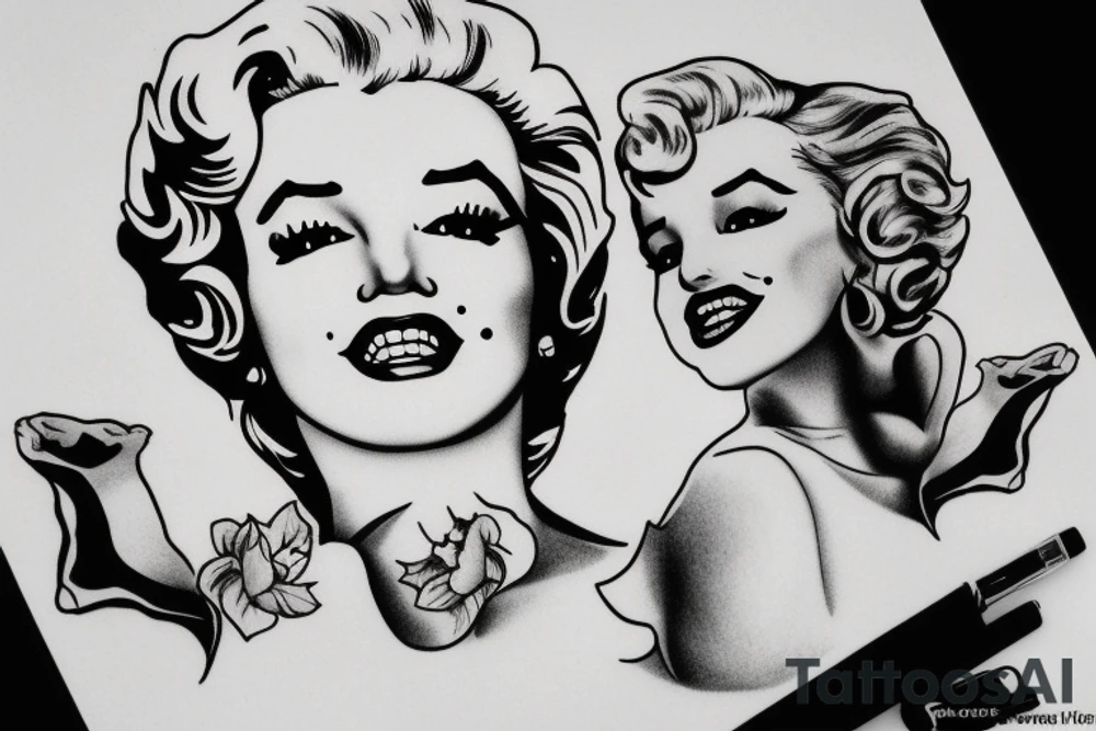 marylin monroe face blackwork style tattoo idea