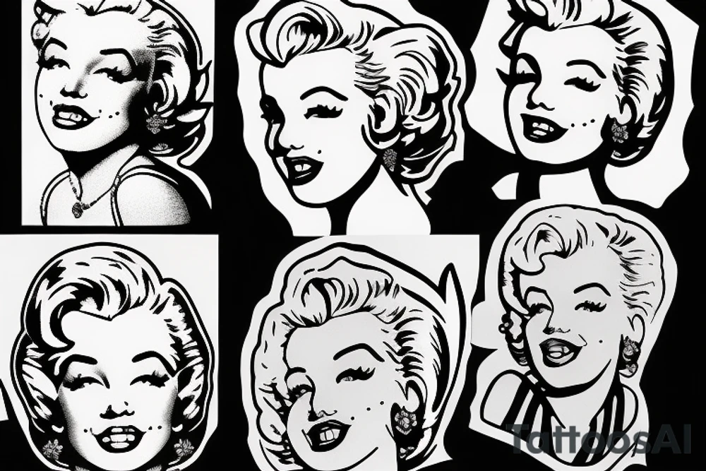 marylin monroe face blackwork style tattoo idea