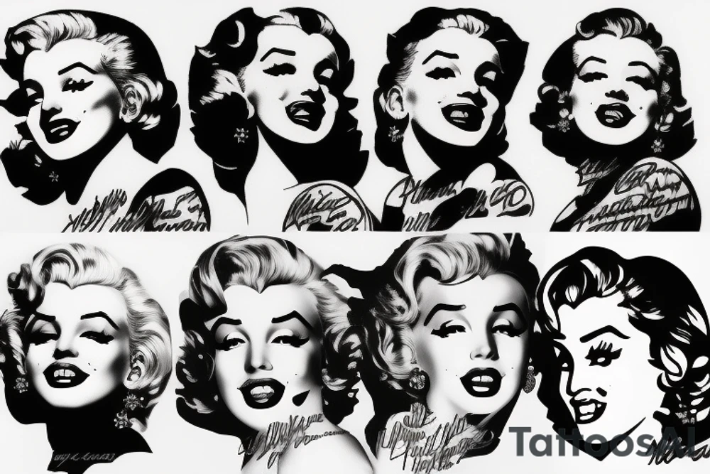 marylin monroe face blackwork style tattoo idea