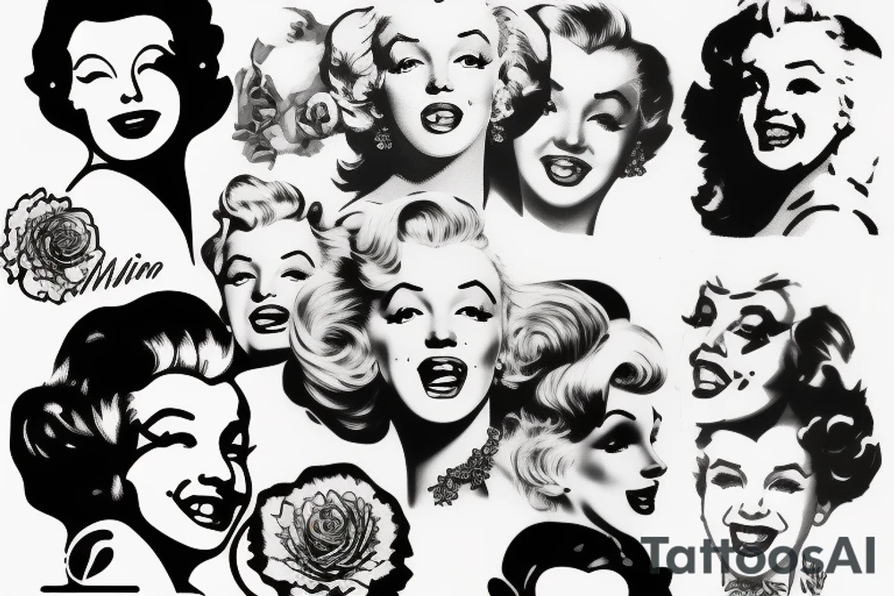 marylin monroe face blackwork style tattoo idea
