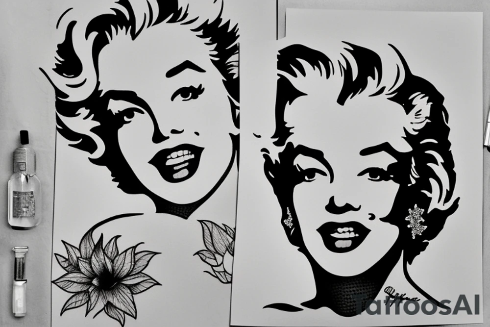 marylin monroe face blackwork style tattoo idea