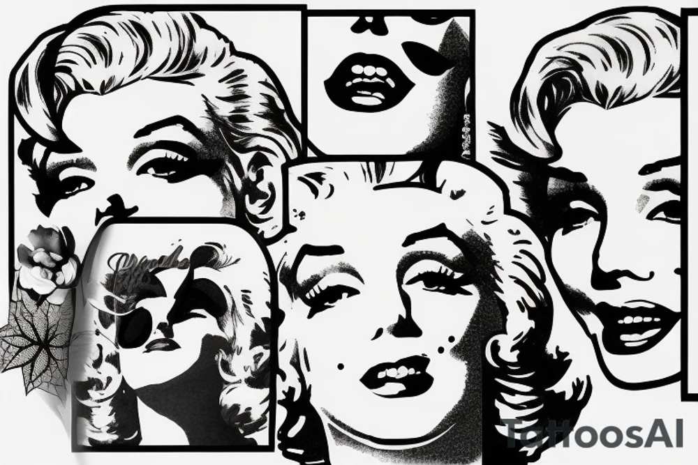 marylin monroe face blackwork style tattoo idea