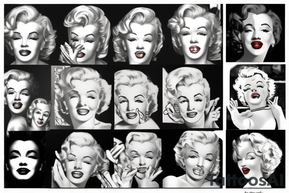 marylin monroe face blackwork style tattoo idea