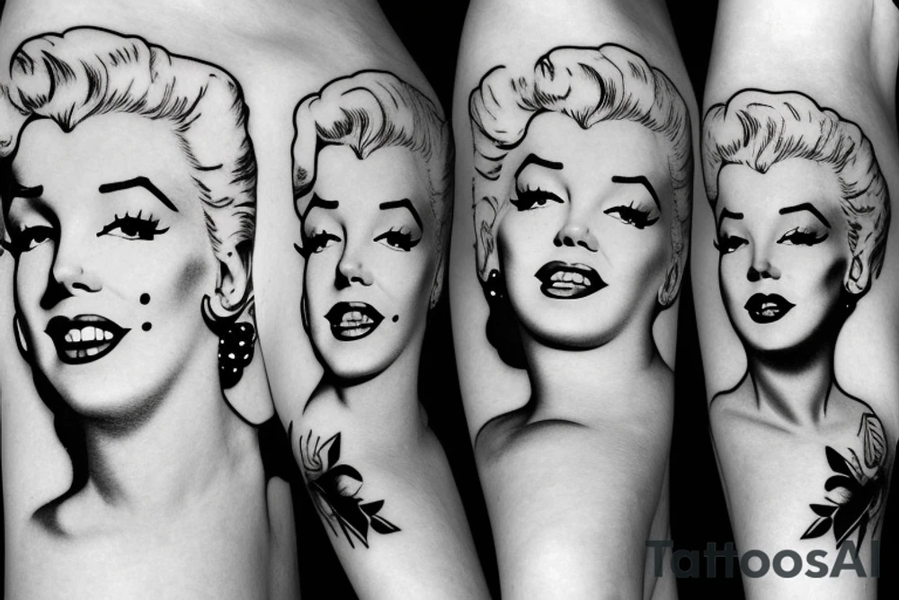 marylin monroe face blackwork style tattoo idea