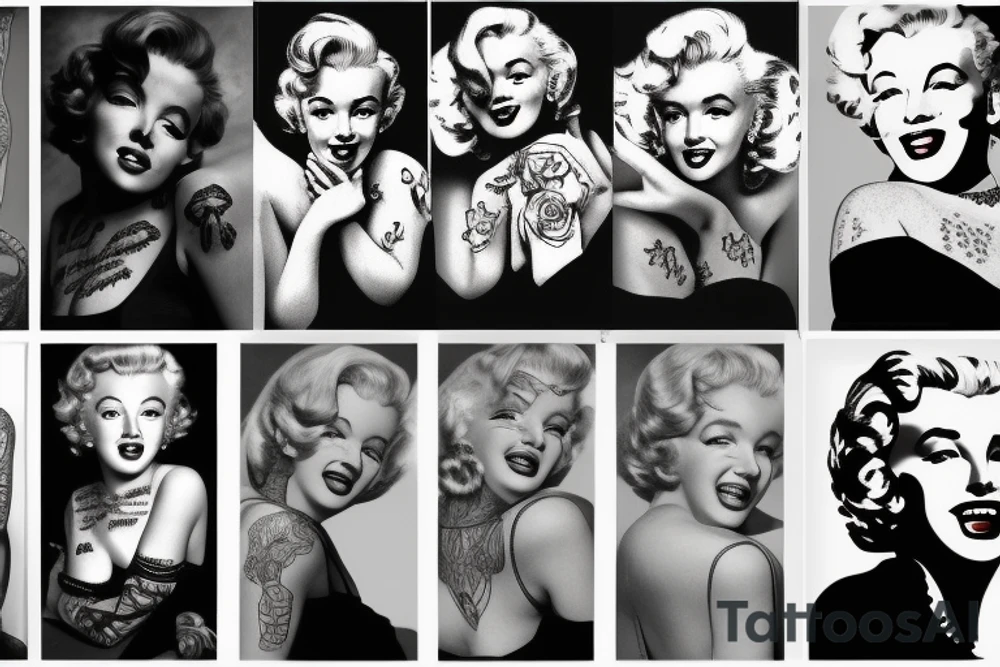 marylin monroe face blackwork style tattoo idea