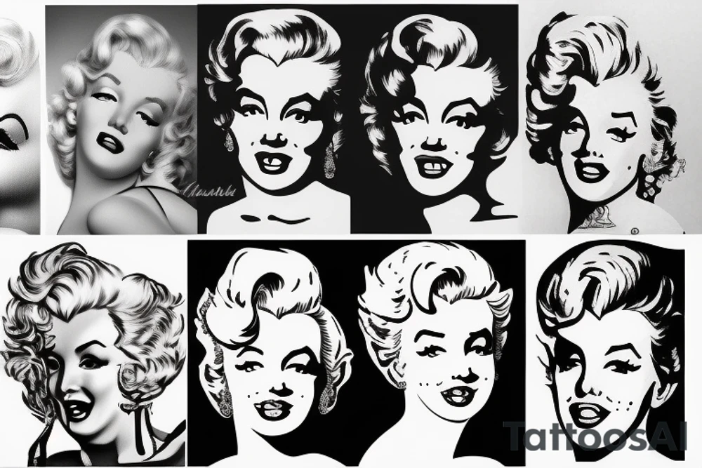 marylin monroe face blackwork style tattoo idea