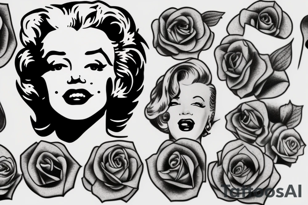 marylin monroe face blackwork style tattoo idea