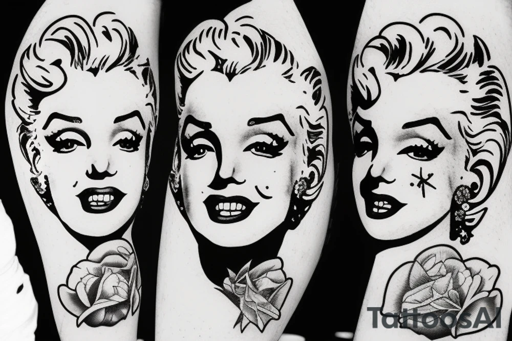 marylin monroe face blackwork style tattoo idea