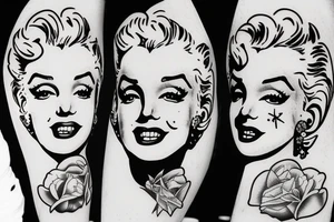 marylin monroe face blackwork style tattoo idea