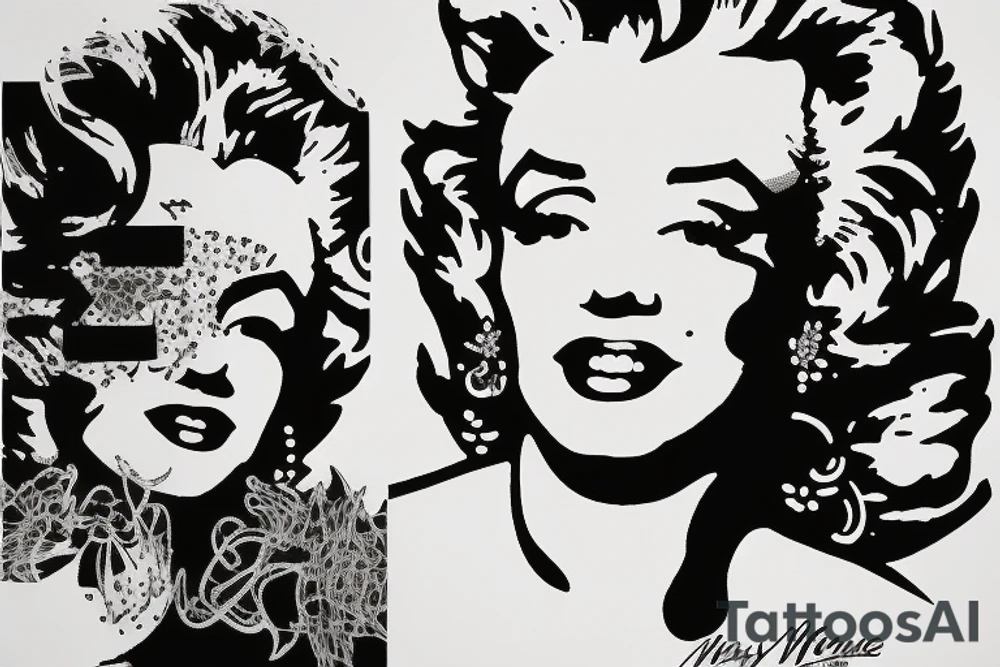 marylin monroe face blackwork style (more like 2) tattoo idea