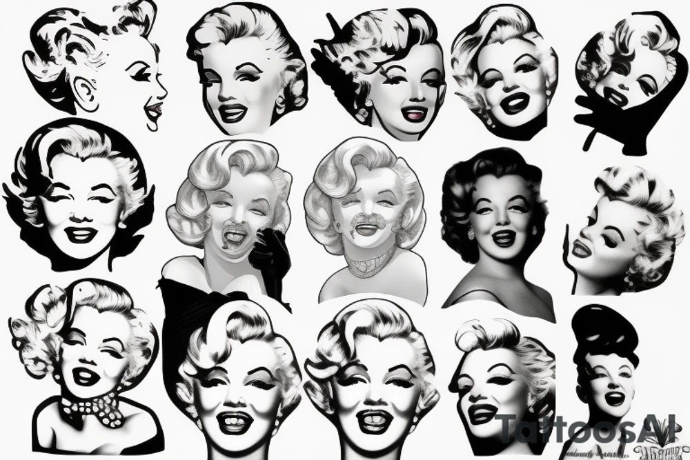 marylin monroe face blackwork style black background tattoo idea