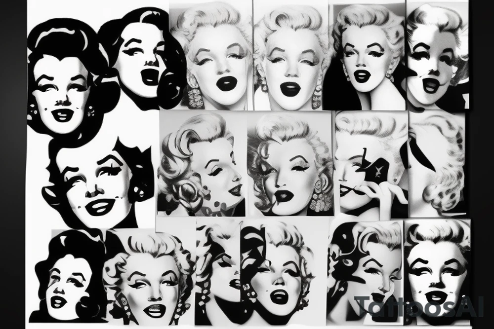 marylin monroe face blackwork style black background tattoo idea
