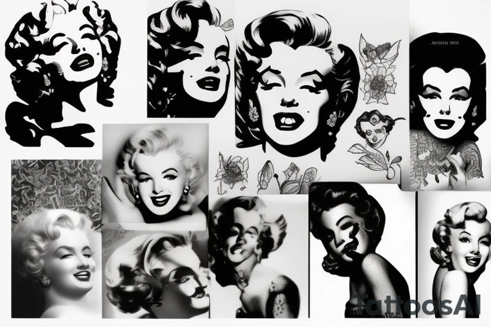 marylin monroe face blackwork style black background tattoo idea