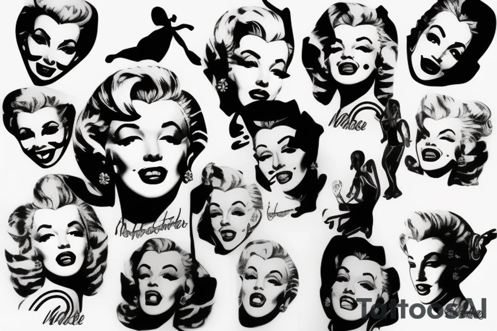 marylin monroe face blackwork style black background tattoo idea