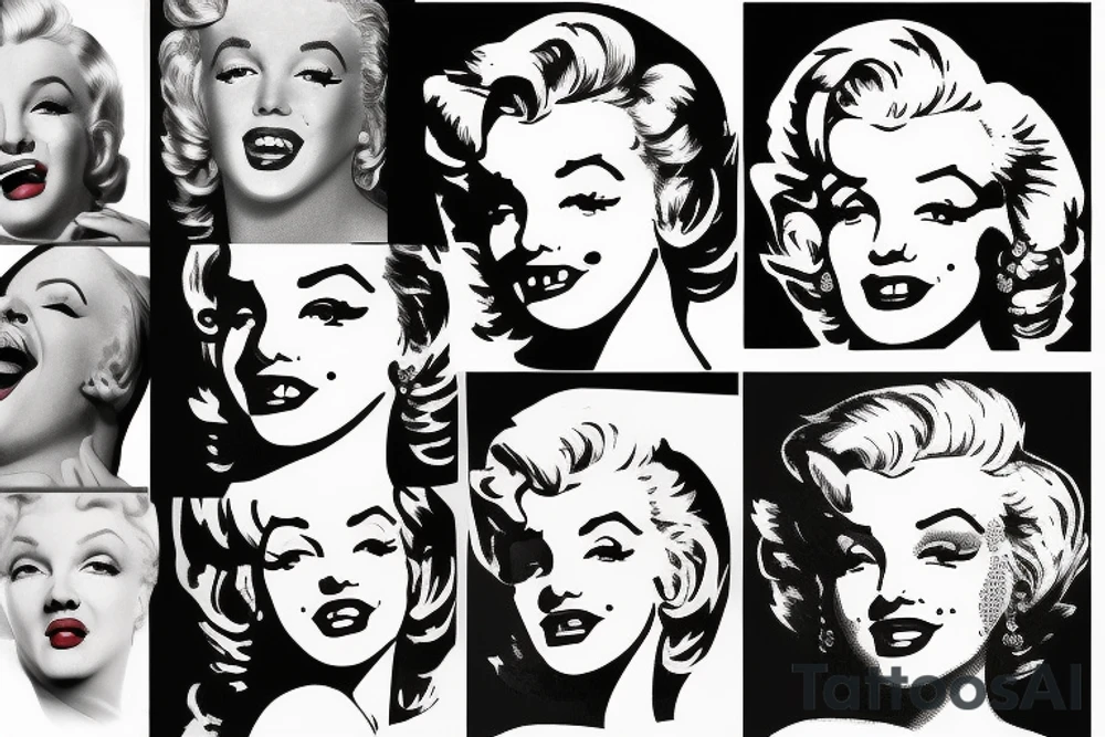 marylin monroe face blackwork style black background tattoo idea