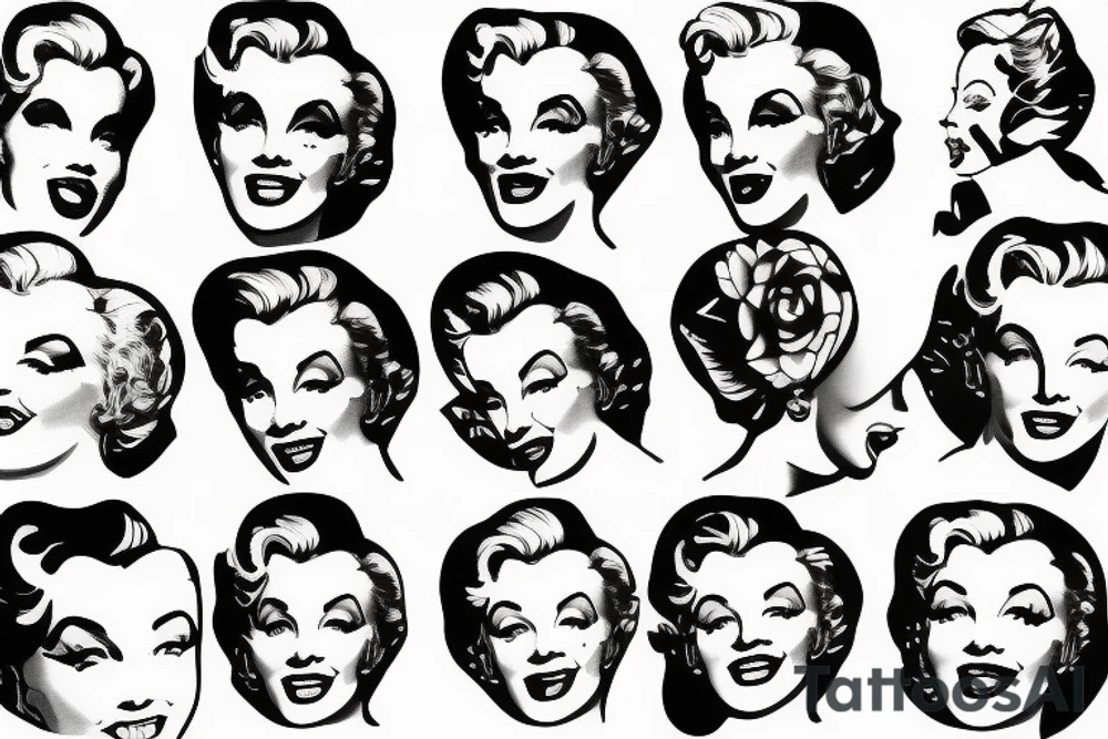 marylin monroe face blackwork style black background tattoo idea