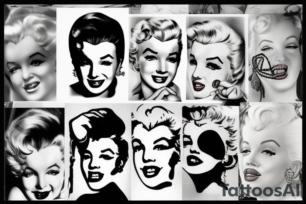 marylin monroe face blackwork style tattoo idea