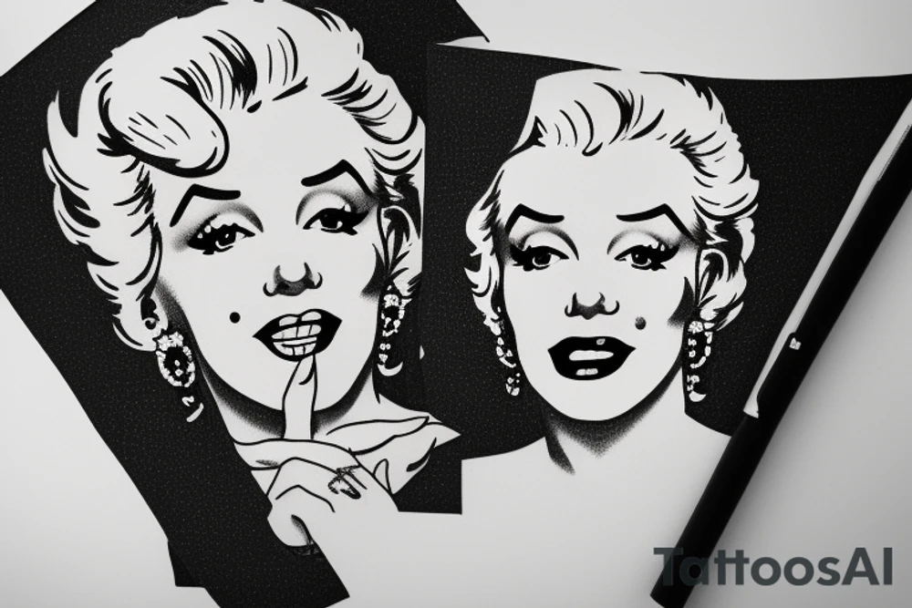 marylin monroe face blackwork style tattoo idea