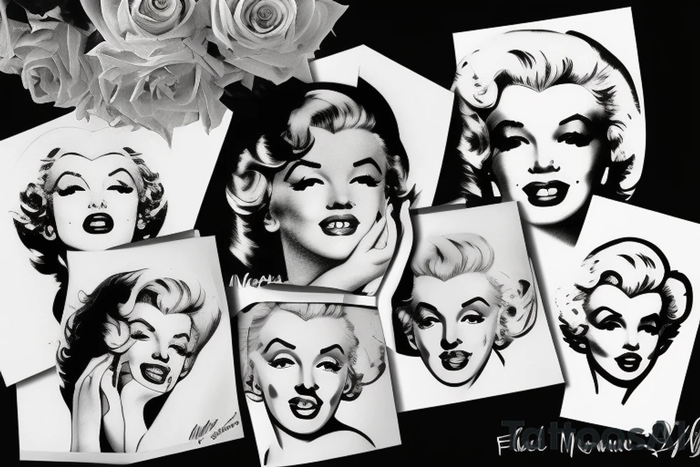 marylin monroe face blackwork style tattoo idea