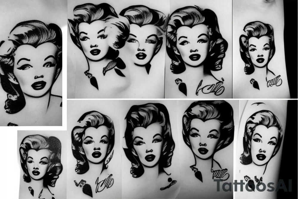 marylin monroe face blackwork style tattoo idea