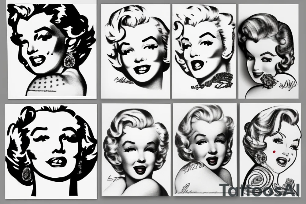 marylin monroe face blackwork style tattoo idea
