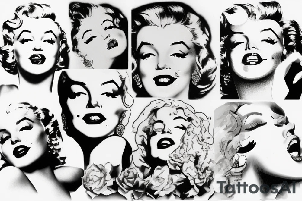 marylin monroe face blackwork style tattoo idea