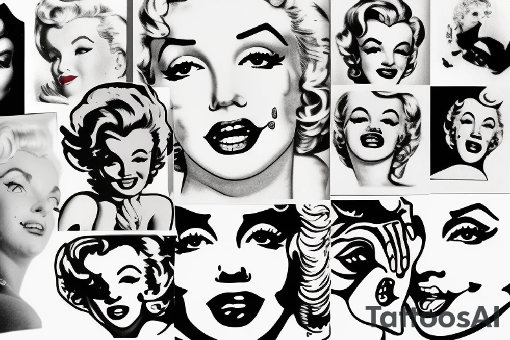 marylin monroe face blackwork style tattoo idea