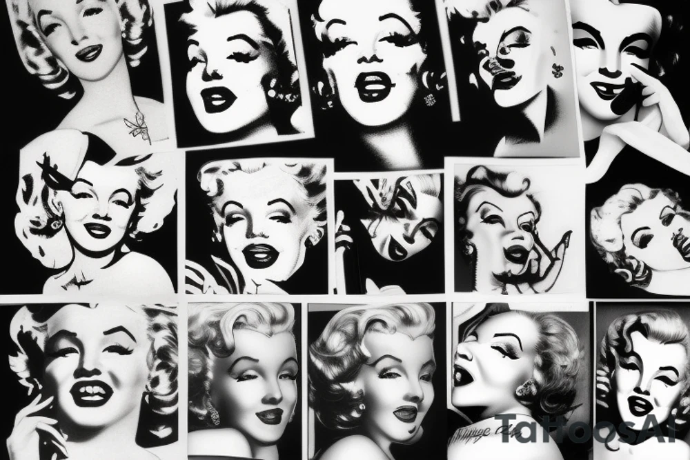 marylin monroe face blackwork style tattoo idea