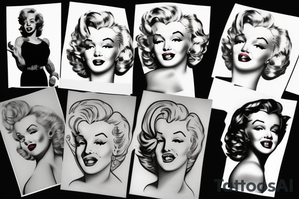 marylin monroe face blackwork style tattoo idea
