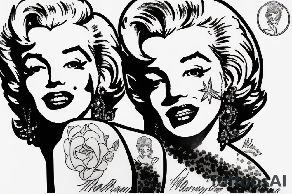 marylin monroe face blackwork style tattoo idea