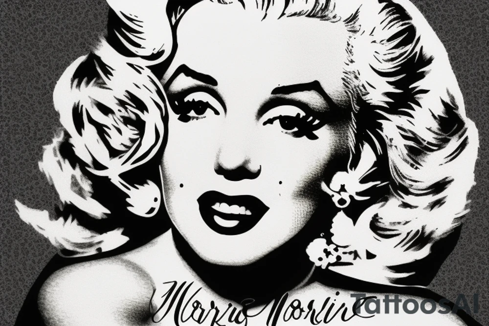 marylin monroe face blackwork style tattoo idea