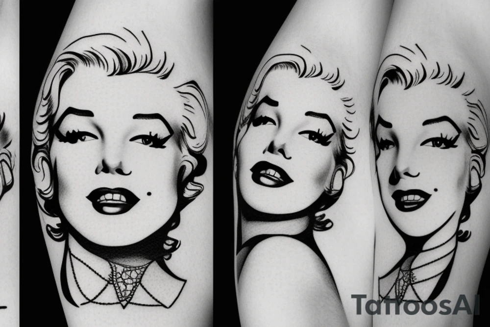 marylin monroe face blackwork style tattoo idea