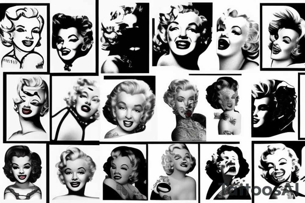 marylin monroe face blackwork style tattoo idea
