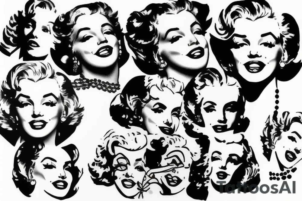 marylin monroe face blackwork style tattoo idea