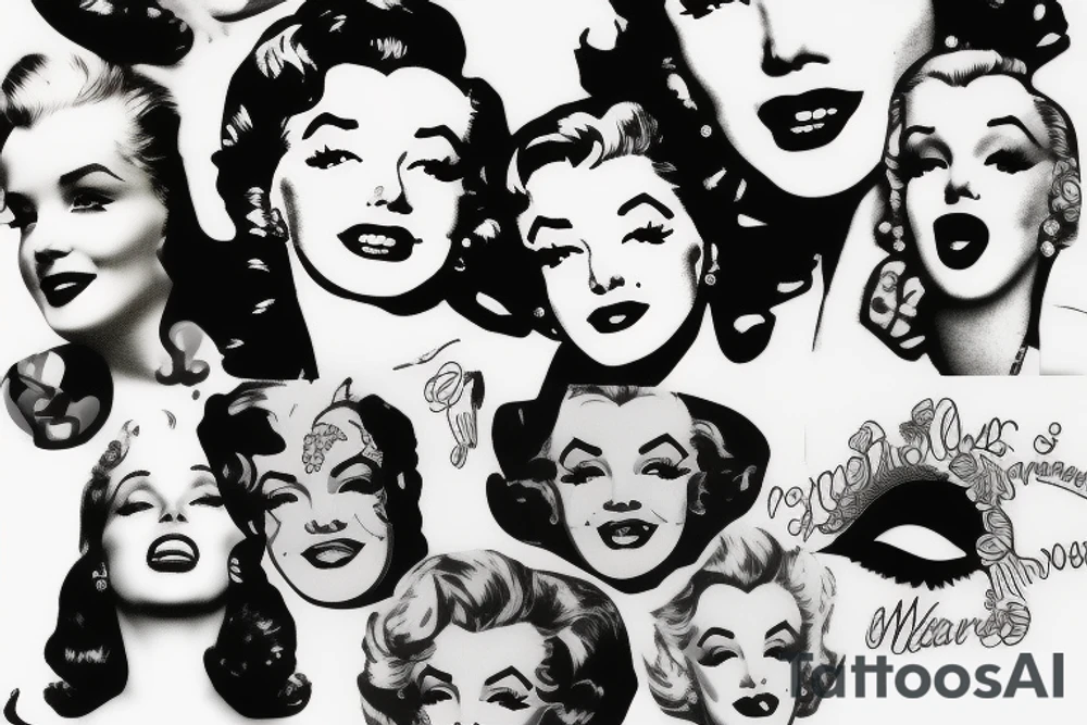 marylin monroe face blackwork style tattoo idea