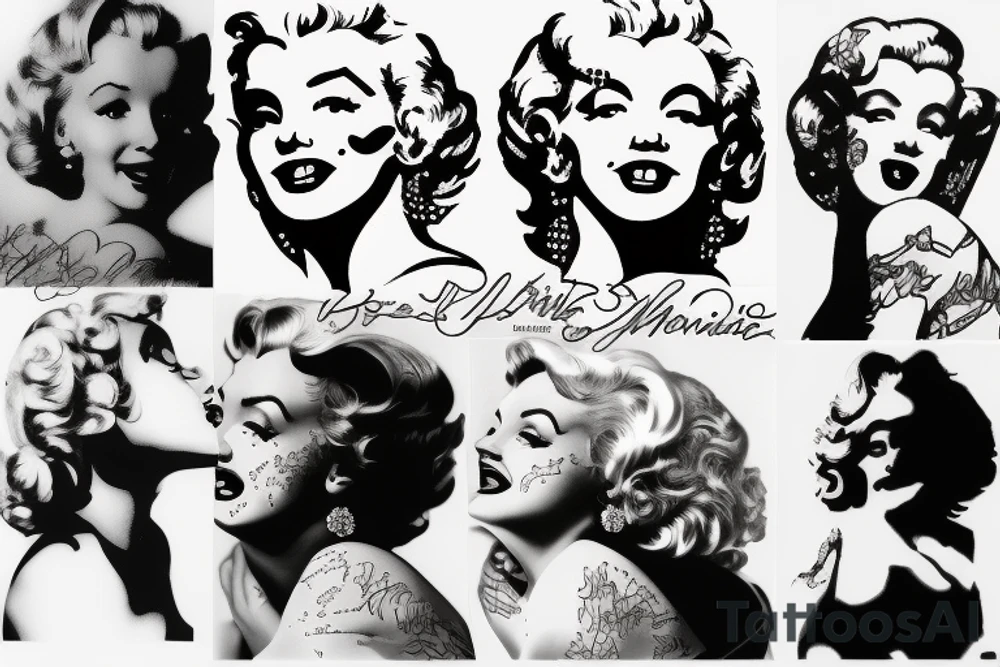 marylin monroe face blackwork style tattoo idea