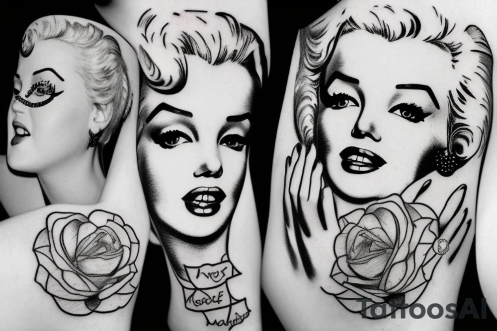 marylin monroe face blackwork style tattoo idea