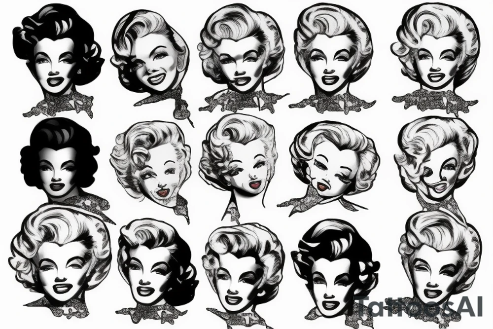 marylin monroe face blackwork style tattoo idea