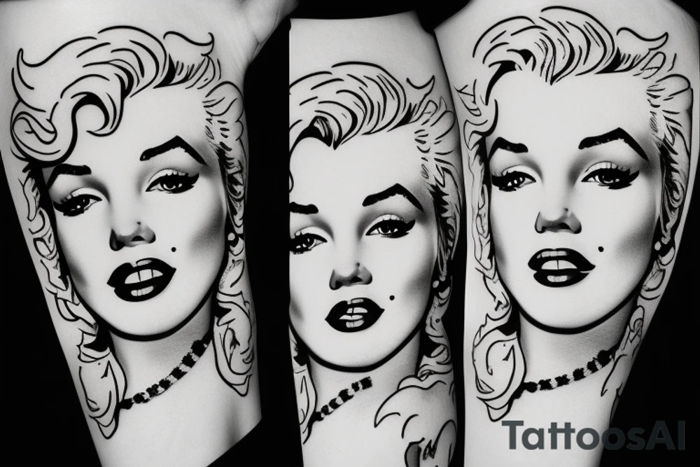 marylin monroe face blackwork style tattoo idea