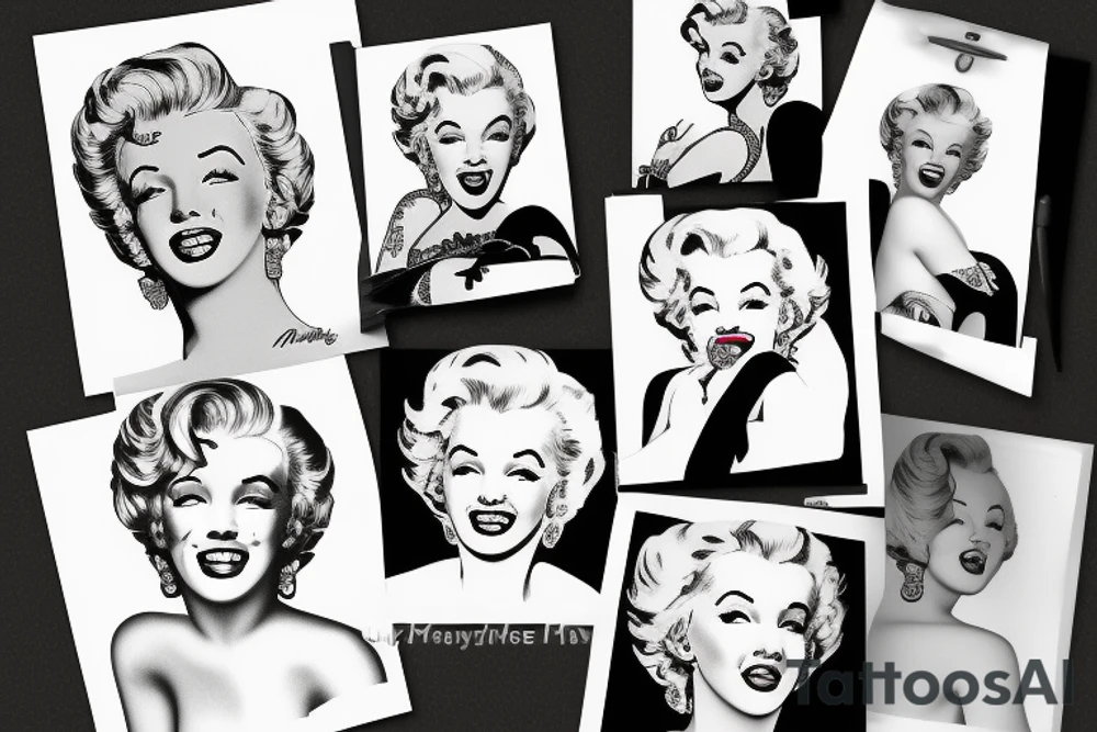 marylin monroe face blackwork style tattoo idea