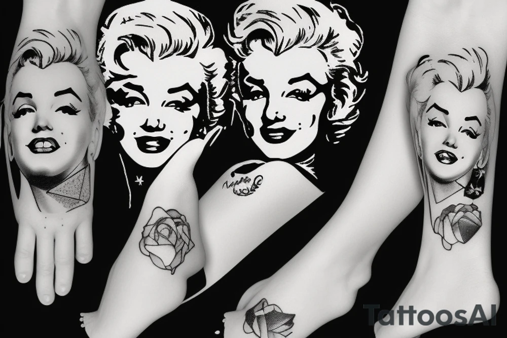 marylin monroe face blackwork style tattoo idea