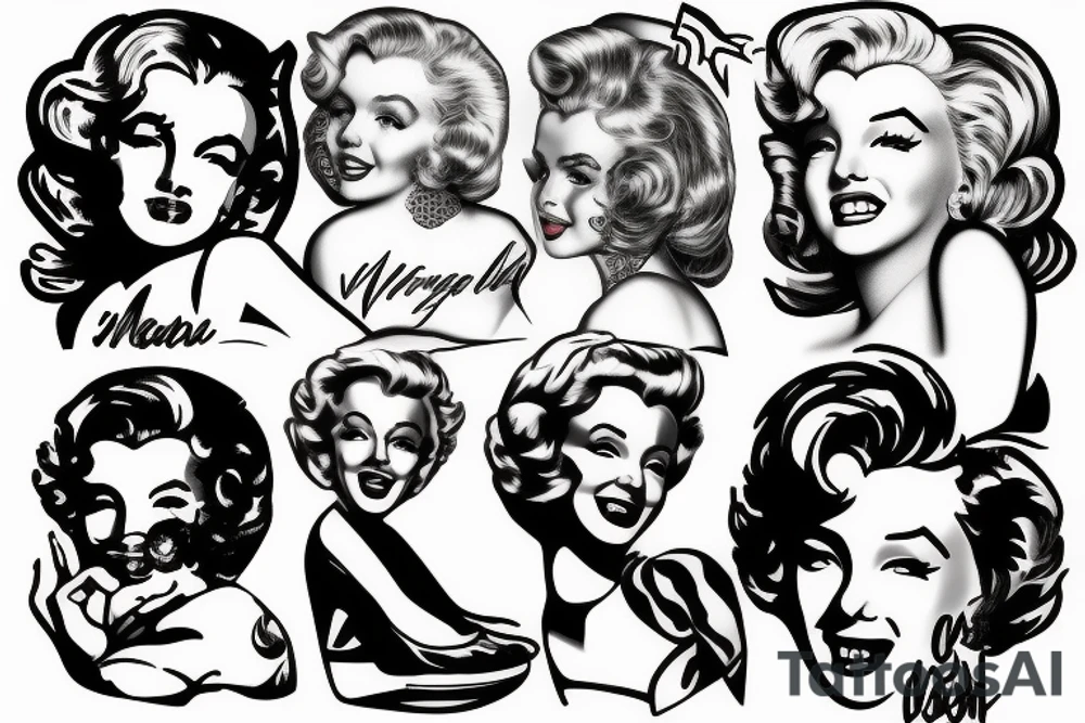 marylin monroe face blackwork style tattoo idea