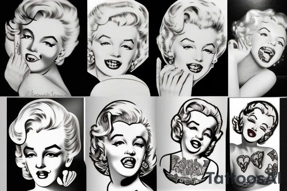 marylin monroe face blackwork style tattoo idea